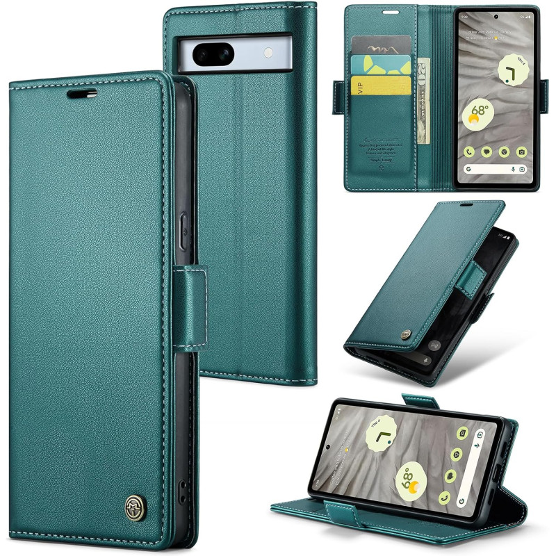 Coque pour Google Pixel 7A, Housse Premium en Cuir PU, RFID Protection, Portefeuille Rabat Case, Porte Cartes et Fonction Suppor