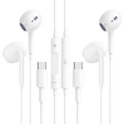 Lot de 2 Écouteurs Filaires USB-C Intra-Auriculaires pour iPhone et Samsung | Couleur blanc, version 2026 améliorée, son Hi-Fi s