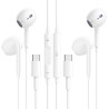 Lot de 2 Écouteurs Filaires USB-C Intra-Auriculaires pour iPhone et Samsung | Couleur blanc, version 2026 améliorée, son Hi-Fi s