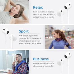 Lot de 2 Écouteurs Filaires USB-C Intra-Auriculaires pour iPhone et Samsung | Couleur blanc, version 2026 améliorée, son Hi-Fi s
