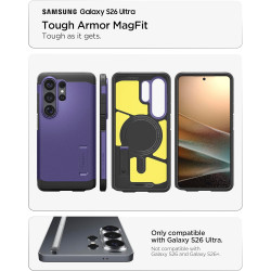 Spigen Tough Armor MagFit Coque Compatible avec Samsung Galaxy S26 Ultra - Violet Cendré