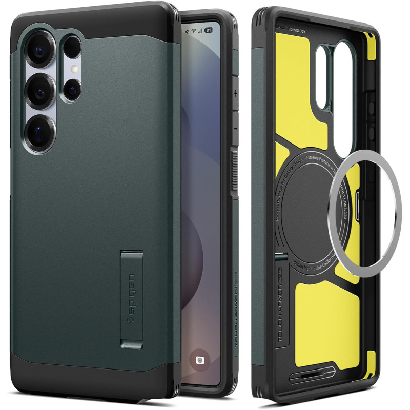 Spigen Tough Armor(AI) MagFit Coque Compatible avec Samsung Galaxy S25 Ultra - Vert