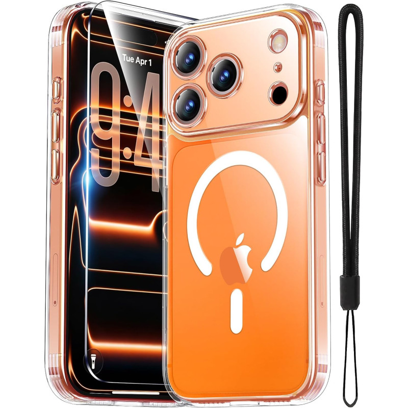Yohii Magnétique Coque pour iPhone 17 Pro Max avec 1 Verres Trempés et Cordon, Compatible avec MagSafe [Protection Caméra] Anti 