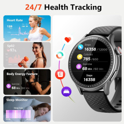 Cillso montre connectée homme femme 1,46" amoled, smartwatch avec appels bleutooth, 110 modes sportifs, cardiofréquencemètre, sp