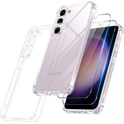Vauki Coque pour Samsung Galaxy S23 5G avec 2 Protection D'écran Verre Trempé, TPU Bumper Transparente Case, [Coussin d'air Inté