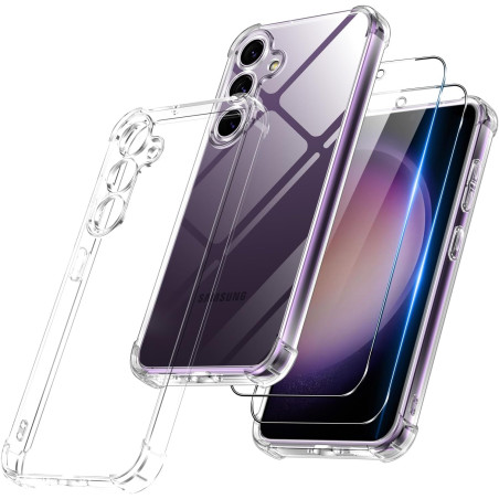 Vauki Coque pour Samsung Galaxy S23 FE 5G avec 2 Protection D'écran Verre Trempé, TPU Bumper Transparente Case, [Coussin d'air I