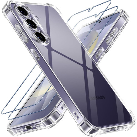 Vauki Coque pour Samsung Galaxy S24 5G avec 2 Protection D'écran Verre Trempé, TPU Bumper Transparente Case, [Coussin d'air Inté