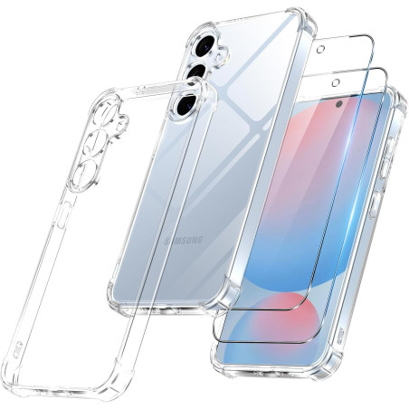 Vauki Coque pour Samsung Galaxy S24 FE 5G avec 2 Protection D'écran Verre Trempé, TPU Bumper Transparente Case, [Coussin d'air I