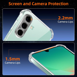 Vauki pour Samsung Galaxy A26 5G Coque avec 2 Protection D'écran Verre Trempé, TPU Bumper Transparente Case, [Coussin d'air Inté