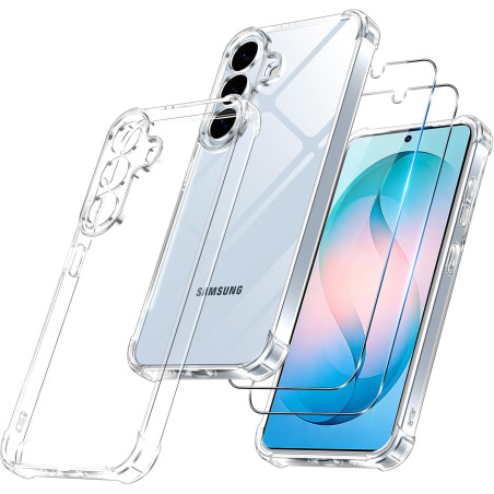 Vauki Coque pour Samsung Galaxy S26+ / S26 Plus 5G avec 2 Protection D'écran Verre Trempé, TPU Bumper Transparente Case, [Coussi
