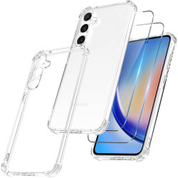 Vauki Coque pour Samsung Galaxy A34 5G avec 2 Protection D'écran Verre Trempé, TPU Bumper Transparente Case, [Coussin d'air Inté
