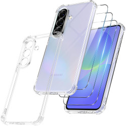 Vauki Coque pour Samsung Galaxy A36 5G avec 3 Protection D'écran Verre Trempé, TPU Bumper Transparente Case, [Coussin d'air Inté