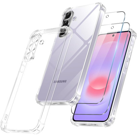 Vauki Coque pour Samsung Galaxy A37 avec 2 Protection D'écran Verre Trempé, TPU Bumper Transparente Case, [Coussin d'air Intégré