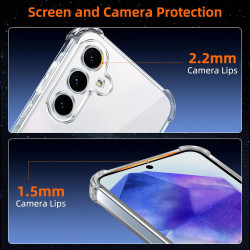 Vauki Coque pour Samsung Galaxy A55 5G avec 2 Protection D'écran Verre Trempé, TPU Bumper Transparente Case, [Coussin d'air Inté