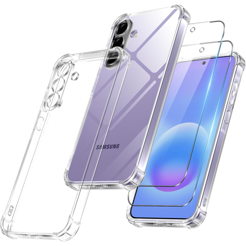 Vauki Coque pour Samsung Galaxy A57 avec 2 Protection D'écran Verre Trempé, TPU Bumper Transparente Case, [Coussin d'air Intégré
