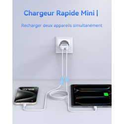 TOPADRE Chargeur USB C 30W Mini, Prise USB C Compact pour iPhone, 2 Ports Chargeur Rapide, Adaptateur Secteur USB C pour iPhone 