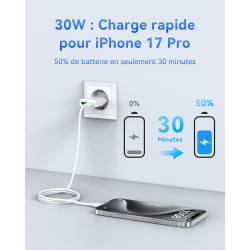 TOPADRE Chargeur USB C 30W Mini, Prise USB C Compact pour iPhone, 2 Ports Chargeur Rapide, Adaptateur Secteur USB C pour iPhone 