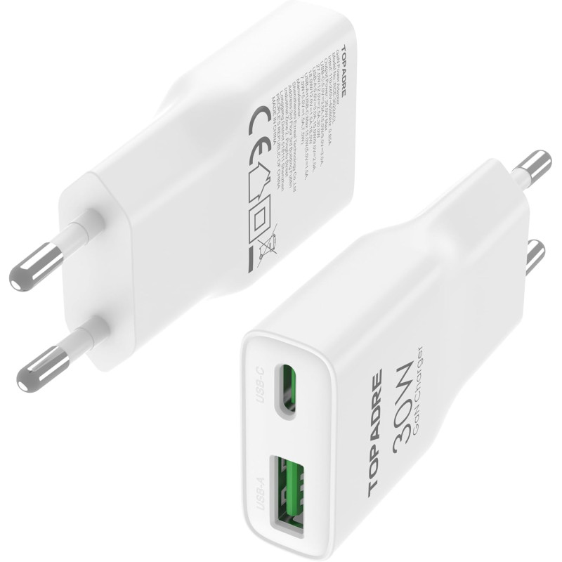 TOPADRE 2-Pack chargeurs Mini USB-C 30 W, compatibles avec iPhone 17/17 Pro/16/16 Pro Max/15/14/13/12/11 Pro Max Plus/Mini/X/XS.