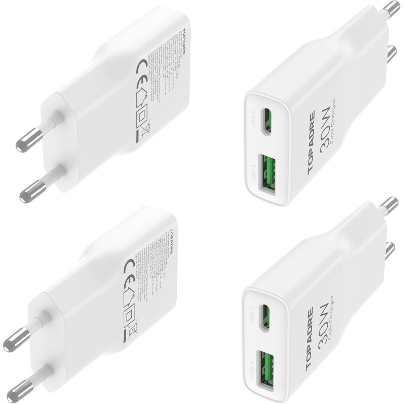 TOPADRE 4-Pack Chargeur USB C 30W Mini, Prise USB C Compact pour iPhone, Chargeur Rapide, Adaptateur Secteur USB C pour iPhone 1