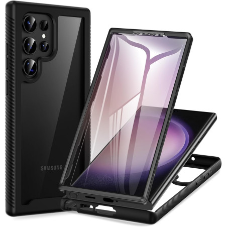 ZhuoFan Coque pour Samsung Galalxy S23 Ultra 5G avec Protection D'écran Intégré,360° Integrale Antichoc Anti-Rayures Transparent