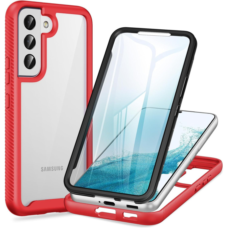 ZhuoFan Coque pour Samsung Galalxy S22 5G avec Protection D'écran Intégré,360° Integrale Antichoc Anti-Rayures Transparent Rigid