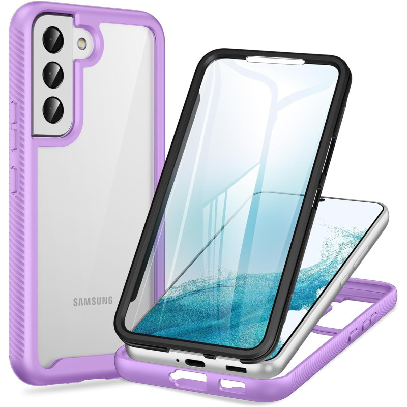 ZhuoFan Coque pour Samsung Galalxy S22 5G avec Protection D'écran Intégré,360° Integrale Antichoc Anti-Rayures Transparent Rigid