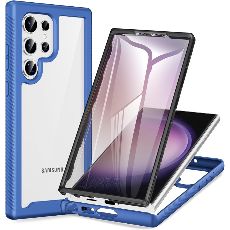 ZhuoFan Coque pour Samsung Galalxy S23 Ultra 5G avec Protection D'écran Intégré,360° Integrale Antichoc Anti-Rayures Transparent