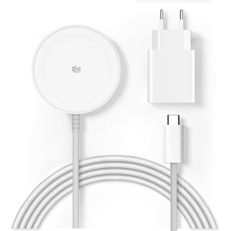 Chargeur sans Fil magnétique Qi2 25 W, Pad de Charge avec câble 1,5 m Compatible Mag-Safe pour iPhone 17e/Air/17/16/15/14/13/12,