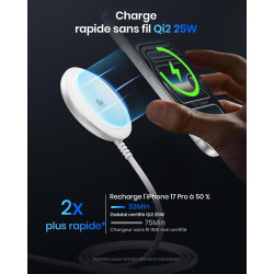 Chargeur sans Fil magnétique Qi2 25 W, Pad de Charge avec câble 1,5 m Compatible Mag-Safe pour iPhone 17e/Air/17/16/15/14/13/12,