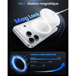 Chargeur sans Fil magnétique Qi2 25 W, Pad de Charge avec câble 1,5 m Compatible Mag-Safe pour iPhone 17e/Air/17/16/15/14/13/12,