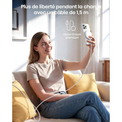 Chargeur sans Fil magnétique Qi2 25 W, Pad de Charge avec câble 1,5 m Compatible Mag-Safe pour iPhone 17e/Air/17/16/15/14/13/12,