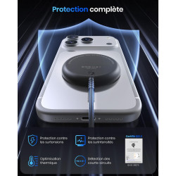 Chargeur sans fil magnétique Qi2 25 W, pad de charge avec câble 1,5 m compatible Mag-Safe pour iPhone 17e/Air/17/16/15/14/13/12,