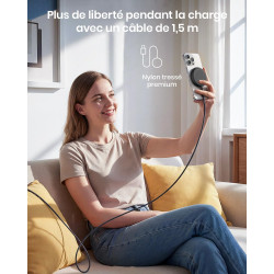 Chargeur sans fil magnétique Qi2 25 W, pad de charge avec câble 1,5 m compatible Mag-Safe pour iPhone 17e/Air/17/16/15/14/13/12,