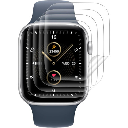 4 pièces Verre Trempé pour Apple Watch se/6/5/4 44mm Protection écran, HD Sans Bulles Vitre Protection, TPU auto-réparateur Anti