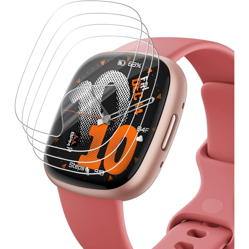 4 pièces Verre Trempé pour Fitbit Versa 4/Fitbit Versa 3/Fitbit Sense 2, 0,33 mm TPU auto-réparateur Anti-Rayures Protection écr