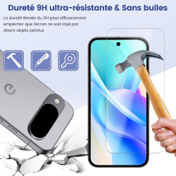 2+2 pièces Verre Trempé pour Google Pixel 10 Protection écran, HD Sans Bulles Anti‑Empreintes Caméra Arrière Vitre Protection, 9