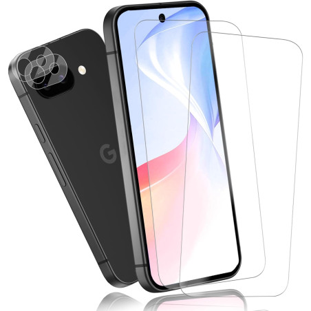 2+2 Pièces Verre Trempé pour Google Pixel 9a, avec Protection Caméra, Protection Écran 3D 0,33mm, Bords Anti-rayures, Dureté 9H,