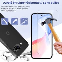 2+2 Pièces Verre Trempé pour Google Pixel 9a, avec Protection Caméra, Protection Écran 3D 0,33mm, Bords Anti-rayures, Dureté 9H,