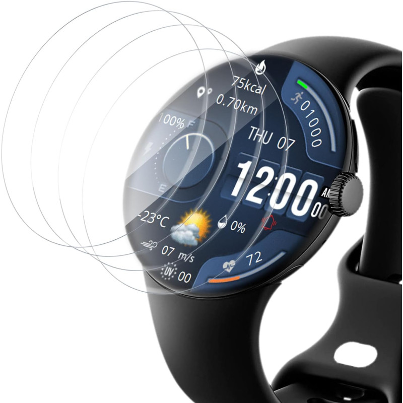 4 pièces Verre Trempé pour Google Pixel Watch 3 45mm, HD Haute Sensibilité 0,01 s Réponse Protection écran, TPU auto-réparateur 