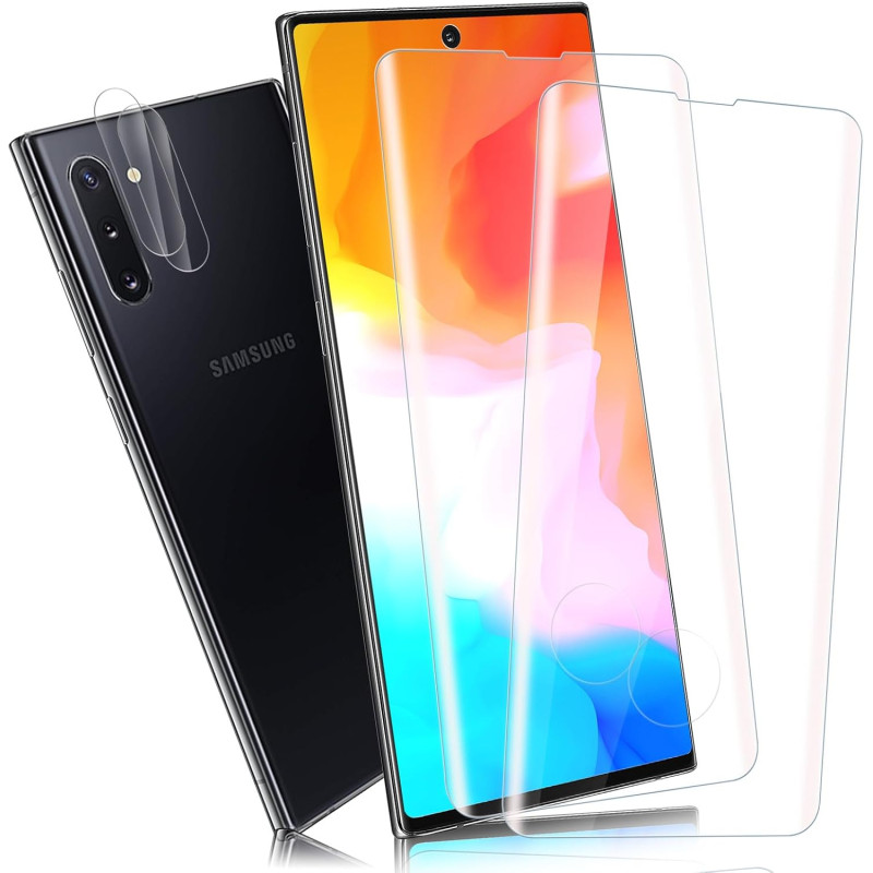 2+2 pièces Verre Trempé pour Samsung Galaxy Note 10 Plus Protection écran, HD Sans Bulles Vitre Protection, 9H Anti-Rayures Film