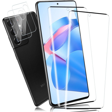 2+2 pièces Verre Trempé pour Samsung Galaxy S21 Ultra Protection écran, HD Clair Sans Bulles Vitre Protection, 9H Anti-Rayures F