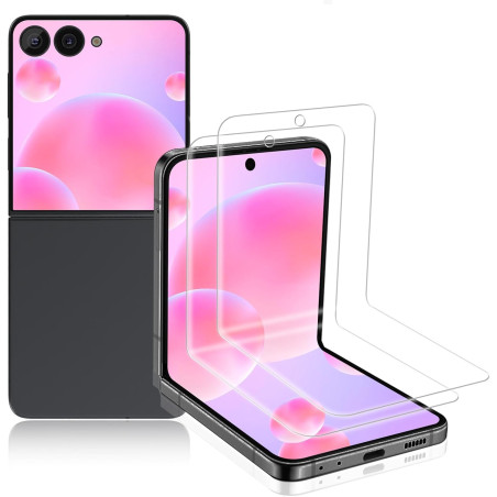 2 pièces Verre Trempé pour Samsung Galaxy Z Flip 7 Protection écran, HD Sans Bulles Anti‑Empreintes Vitre Protection, TPU auto-r