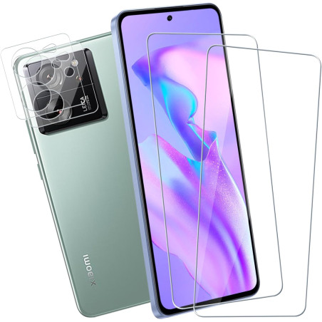 2+2 pièces Verre Trempé pour Xiaomi 13T/13T Pro Protection écran, HD Sans Bulles Anti‑Empreintes Caméra Arrière Vitre Protection
