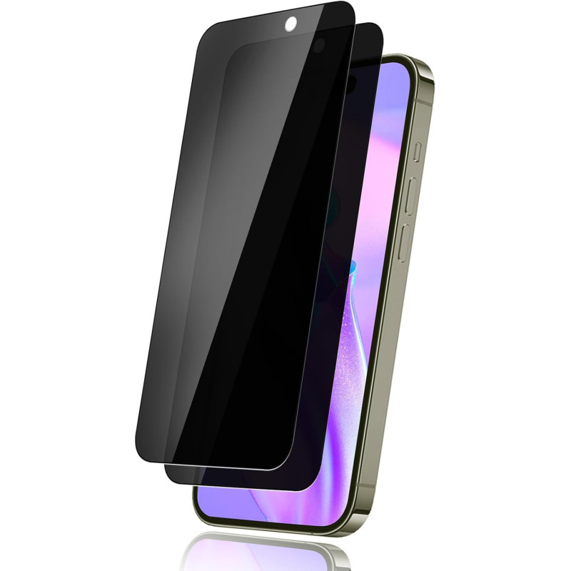 2 pièces Verre Trempé Anti‑Espion pour iPhone 16, 9H Anti-Rayures Protection écran, HD Sans Bulles Anti‑Empreintes Vitre Protect