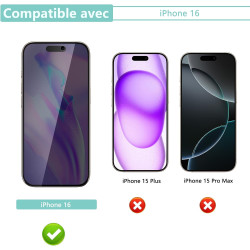2 pièces Verre Trempé Anti‑Espion pour iPhone 16, 9H Anti-Rayures Protection écran, HD Sans Bulles Anti‑Empreintes Vitre Protect