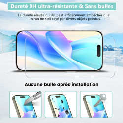 2 pièces Verre Trempé pour iPhone 16 pro, 0,33 mm 9H Dureté Anti-Rayures Protection écran, HD Sans Bulles Anti‑Empreintes Vitre 