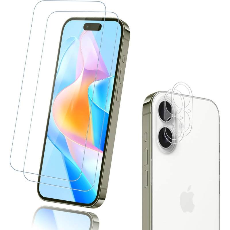 2+2 pièces Verre Trempé pour iPhone 17 Protection écran, 0,33 mm 9H Anti-Rayures Vitre Protection, HD Sans Bulles Anti‑Empreinte