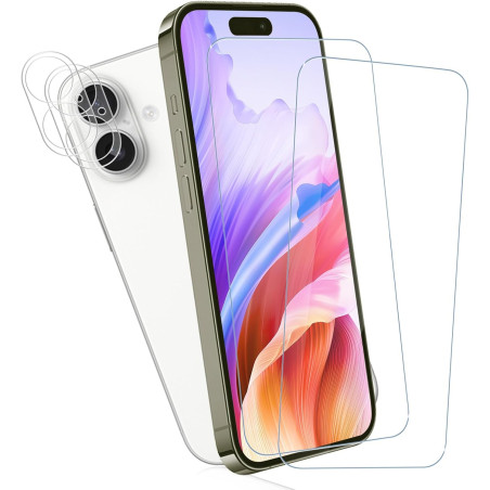 Carantee 2 Pièces Verre trempé pour iPhone 16, 9H Ultra-Résistant 0,33mm Vitre Protection avec Caméra, Toucher Sensible, Anti-Em