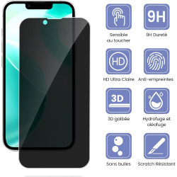 2 Pièces Anti Espion Verre trempé pour iPhone 14/13/13 Pro, 9H Ultra-Résistant 0,33mm Vitre Protection, Toucher Sensible, Anti-E