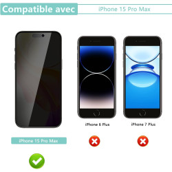 2 pièces Film de protection intimité Verre Trempé pour iPhone 15 Pro Max, Haute Sensibilité Anti‑Espion Protection écran, 9H Ant